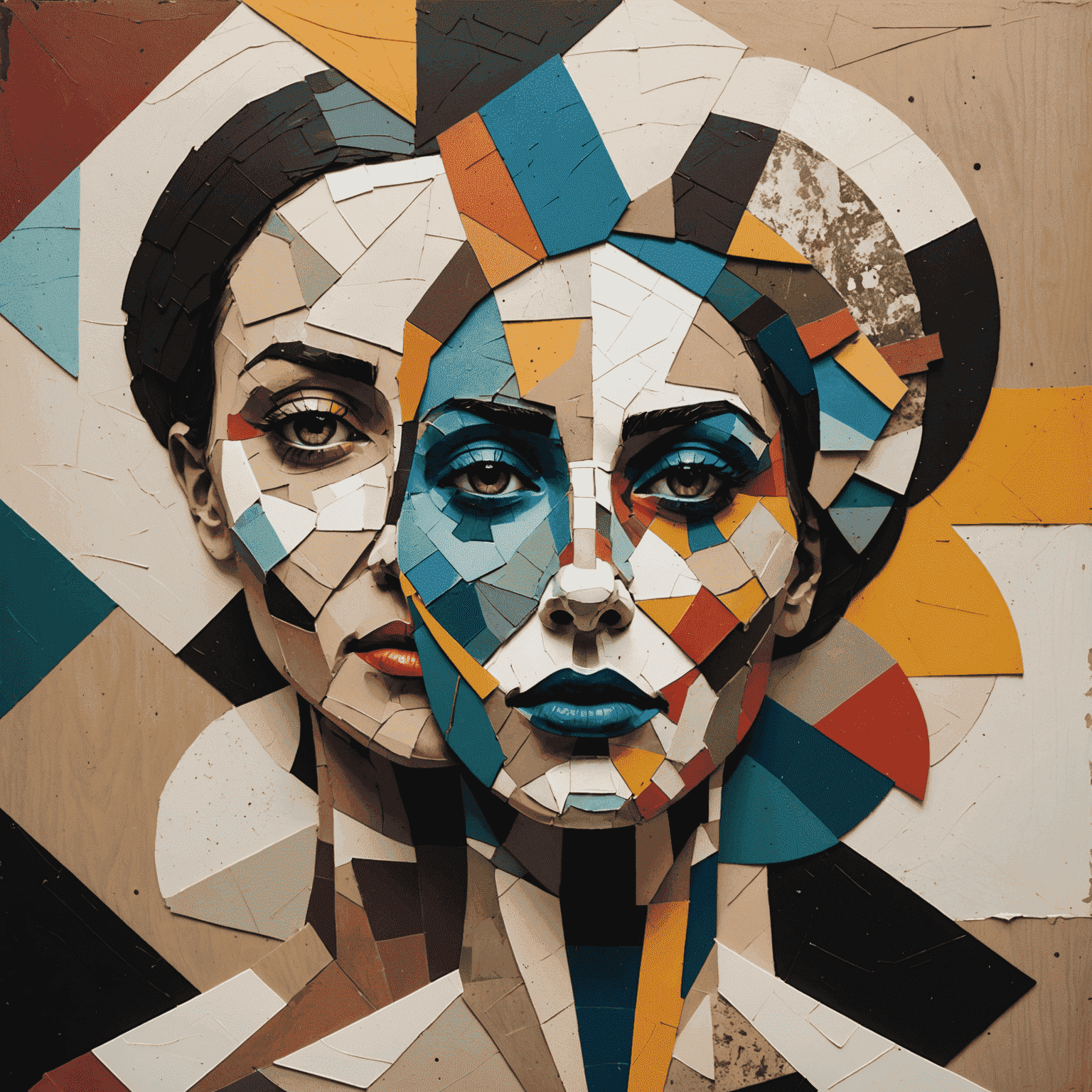 An abstract collage representing various human emotions through shapes, colors, and textures